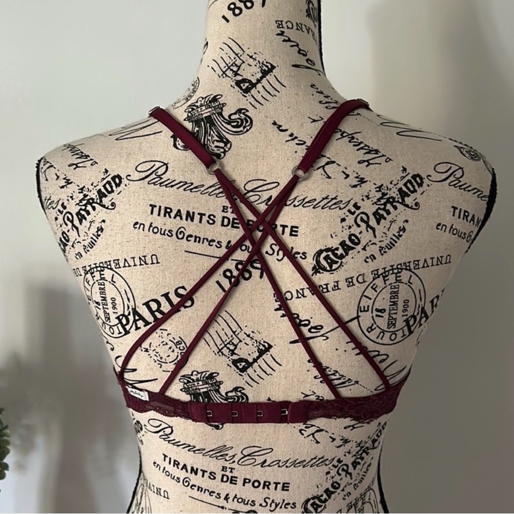 Gilly Hicks Dark Red Lace Bralette with Floral Embroidery - Picture 4 of 6